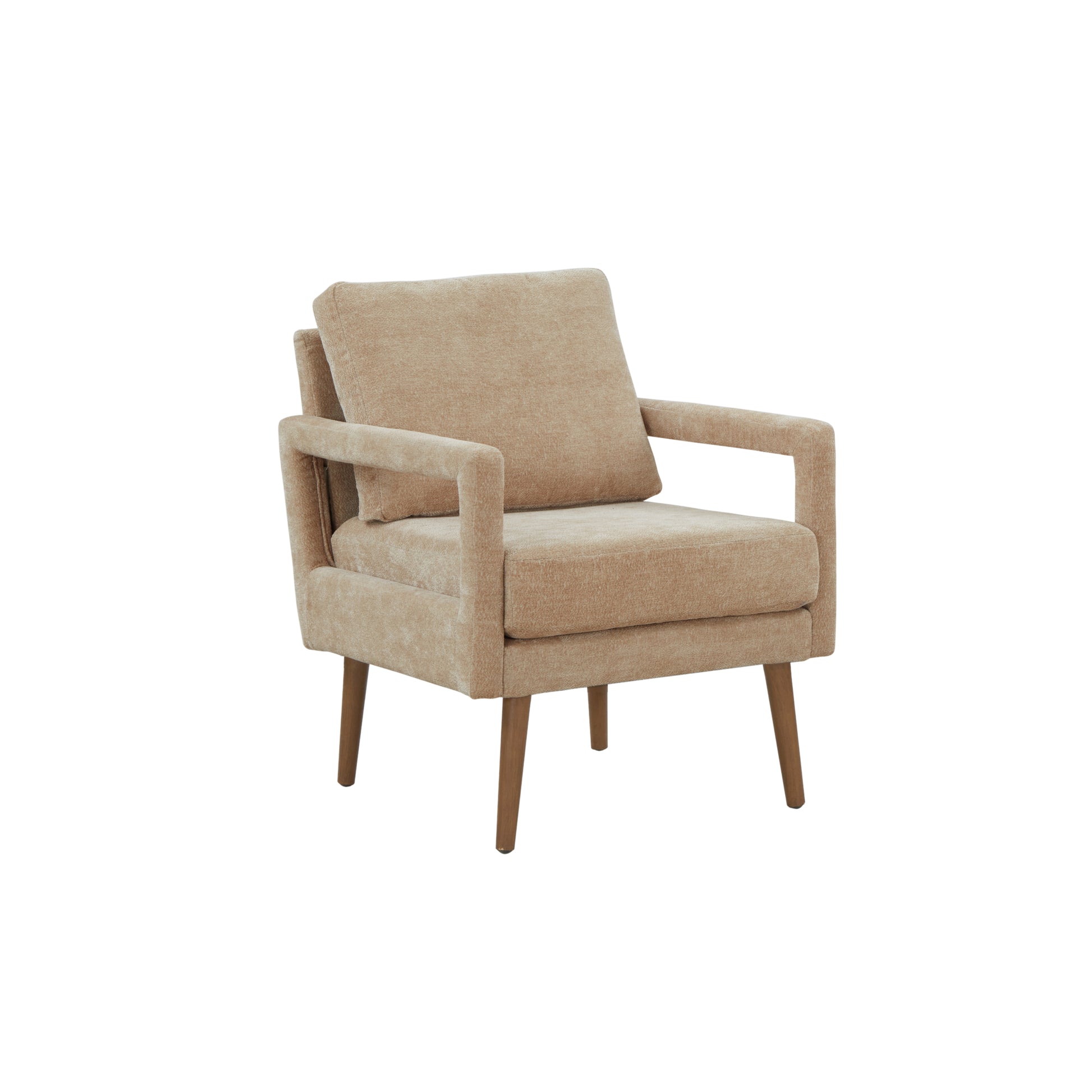 Mid Century Armchairaccent Chair With Chenille Armrest & Soft Cushion For Living Room, Bedroom, Home Office, Study, Beige Beige Foam Wood Fabric