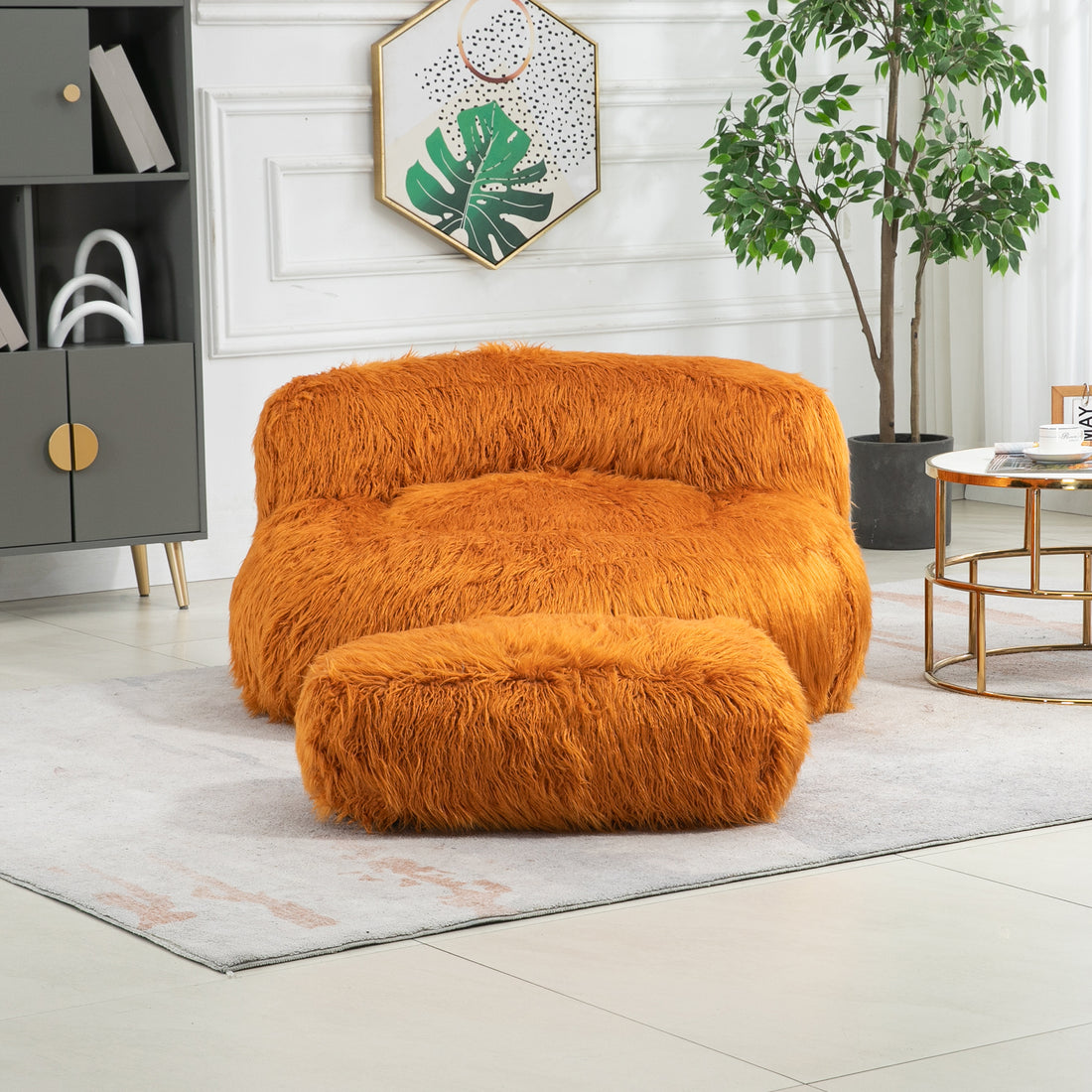 Coolmore Bean Bag Chair, Floor Sofa With Handle,Accent Sofa Chair With Ottoman For Gaming Reading Relaxing Orange Orange Foam Plush