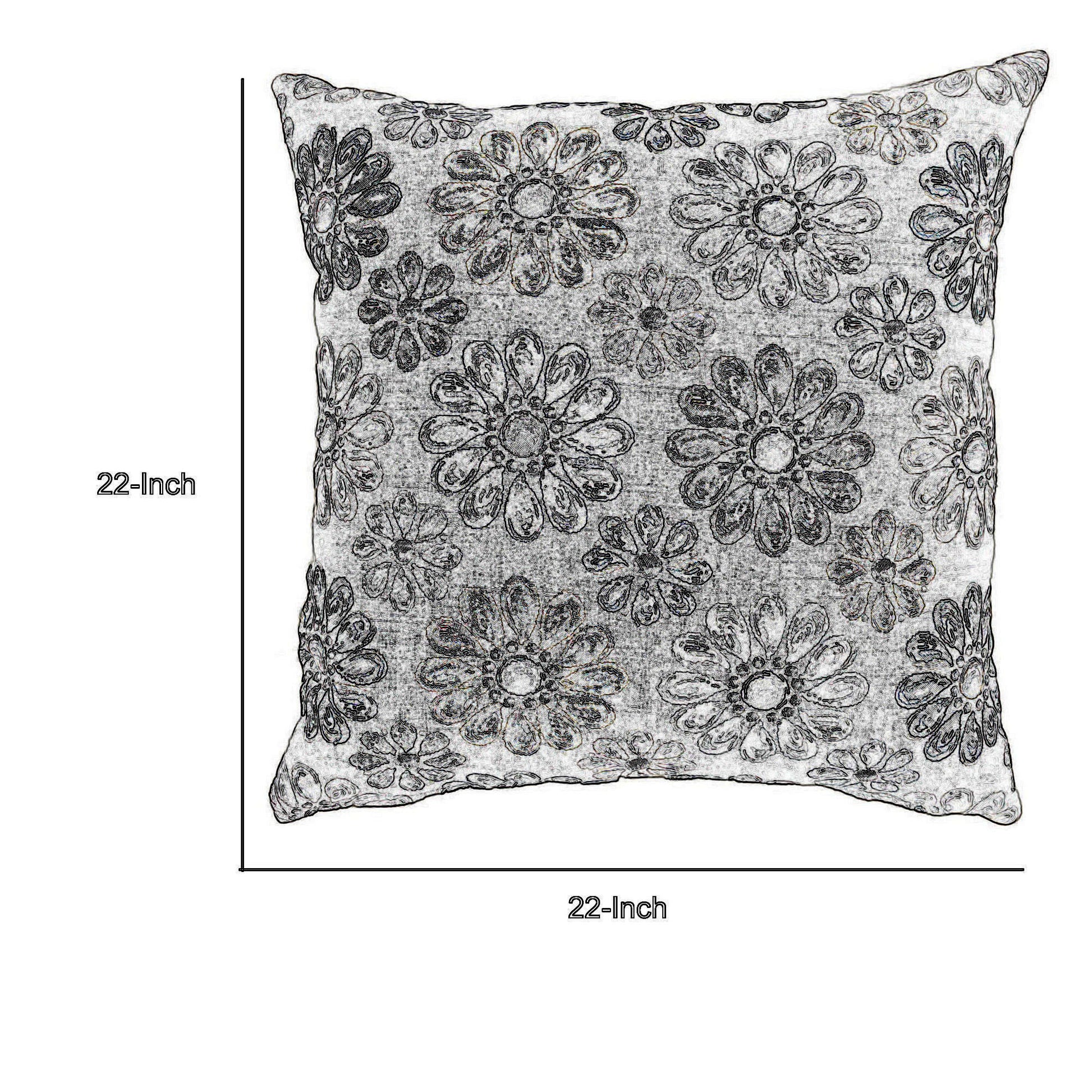 Contemporary Style Floral Designed Set Of 2 Throw Pillows, Navy Blue Navy Blue Polyester