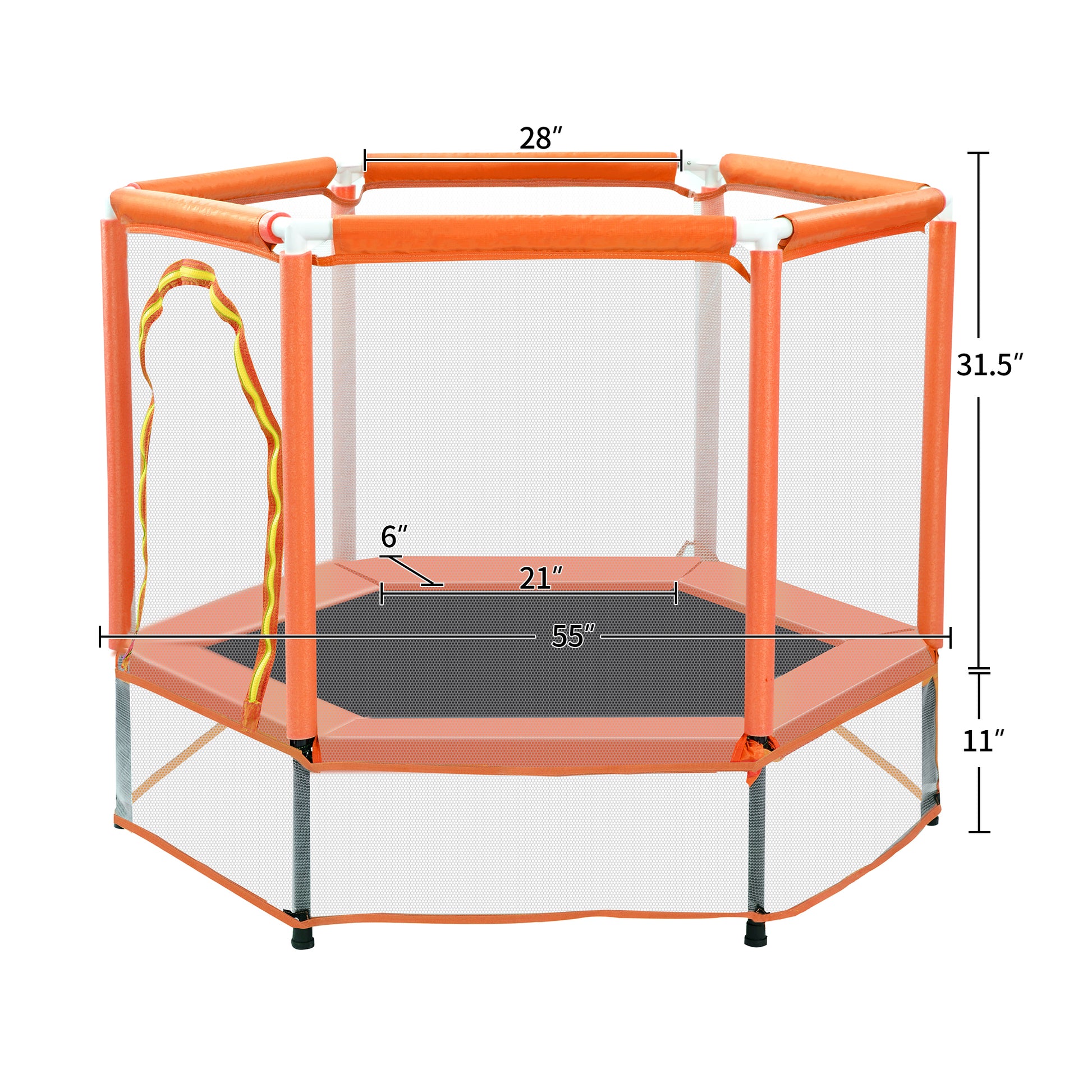 55'' Toddlers Trampoline With Safety Enclosure Net And Balls, Indoor Outdoor Mini Trampoline For Kids Orange Metal