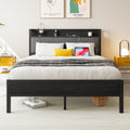 Full Size Bed Frame, Storage Headboard With Charging Station, Solid And Stable, Noise Free, No Box Spring Needed, Easy Assembly Box Spring Not Required Full Black Iron Bedroom Bed Frame Metal & Wood