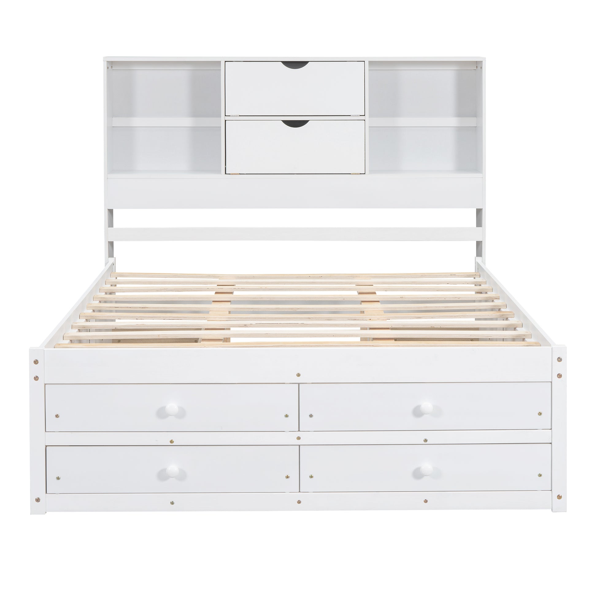 Queen Size Platform Bed With Storage Headboard And 8 Drawers, White Box Spring Not Required Queen White Wood Bedroom Bed Frame Solid Wood Mdf