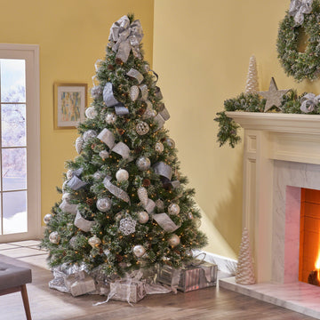 9' Cashmere And Snow Bristle Mixed Tree With 105 Pine Cones And 1200Clear Lights Ul,2317Tips,Dia:69 Green Pvc