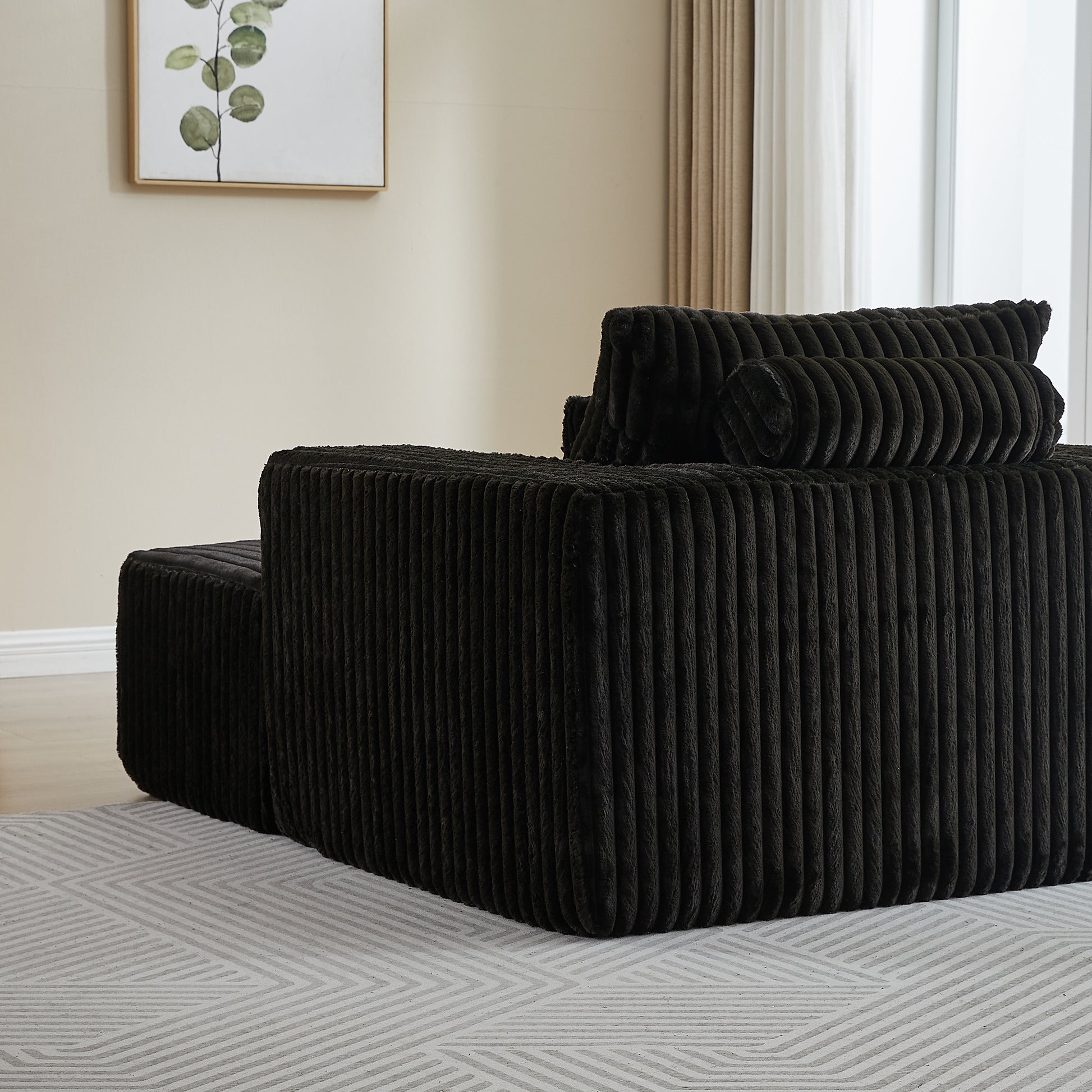 62.5 Inch Corduroy Sponge Sofa Lounge Chair With Removable Footrest,No Assembly Required,Fluffy Modern Sleeper Chair For Indoor Living Room Bedroom Black Foam Corduroy 1 Seat