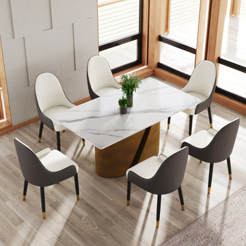 63 "Modern Artificial Stone White Panel Bronze Iron Metal Legs Can Accommodate 6 8 People Antique Brass,White Dining Room Metal Sintered Stone