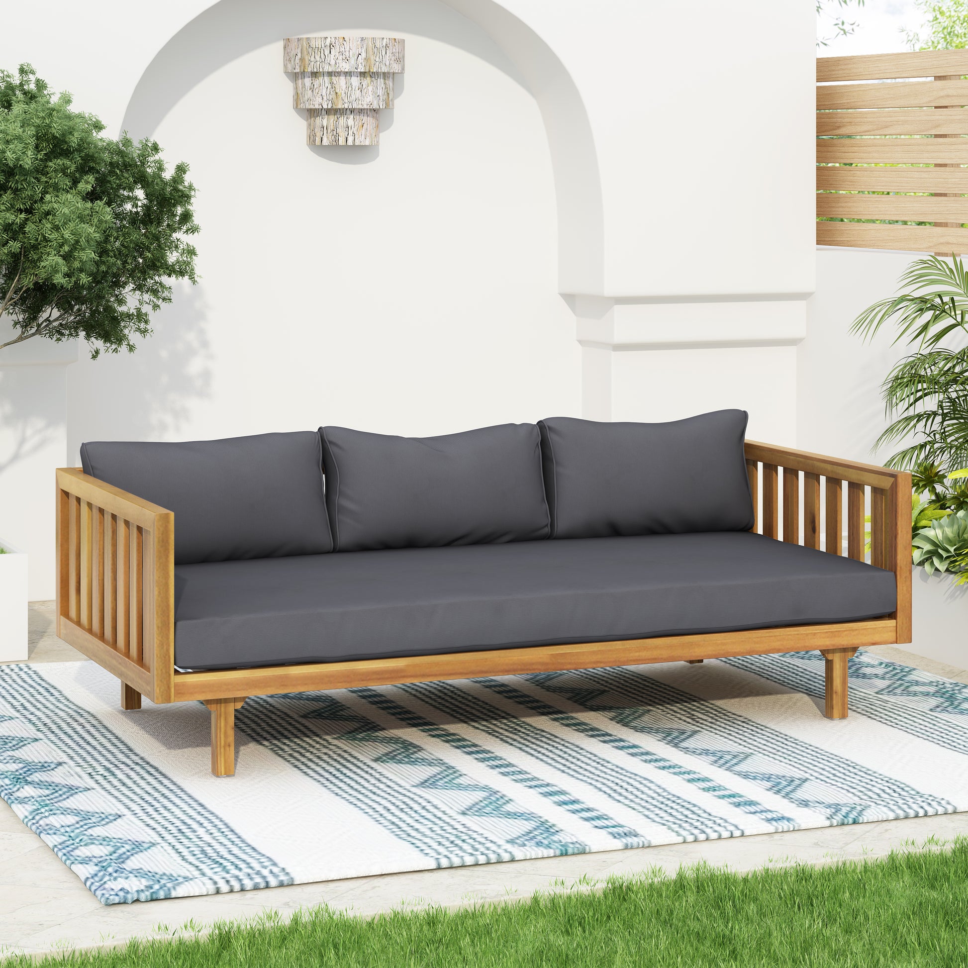 Claremont 3 Seater Daybed Dark Gray Teak Wood Waterproof Fabric