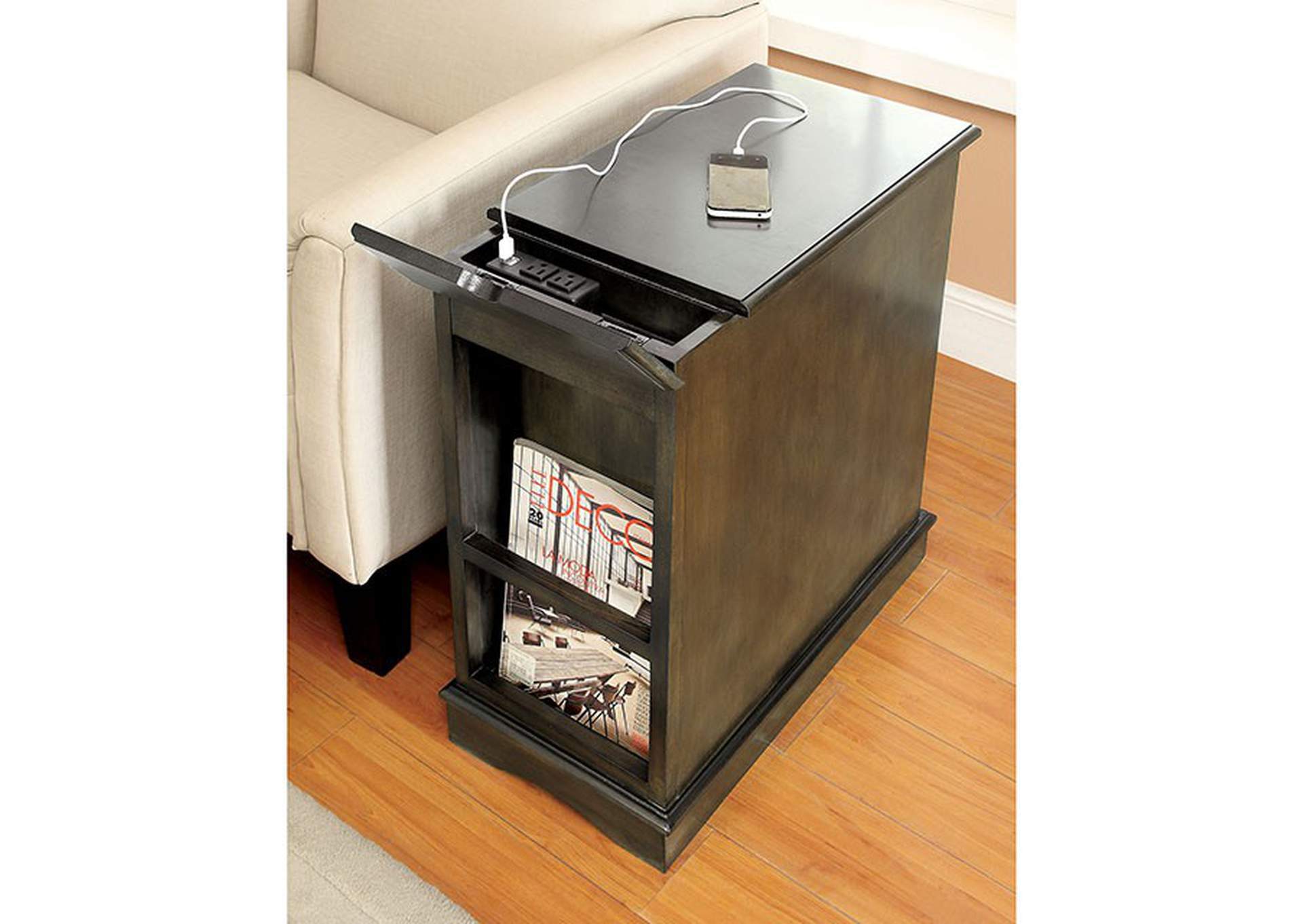 Modern Transitional Design 1Pc Side Table Nightstand Storage Cabinet Gray Color Usb Outlet Nightstand Multifunctional Home Furniture Gray Built In Outlets Or Usb Bedroom Contemporary,Modern,Transitional Drawers Rectangular Solid Wood