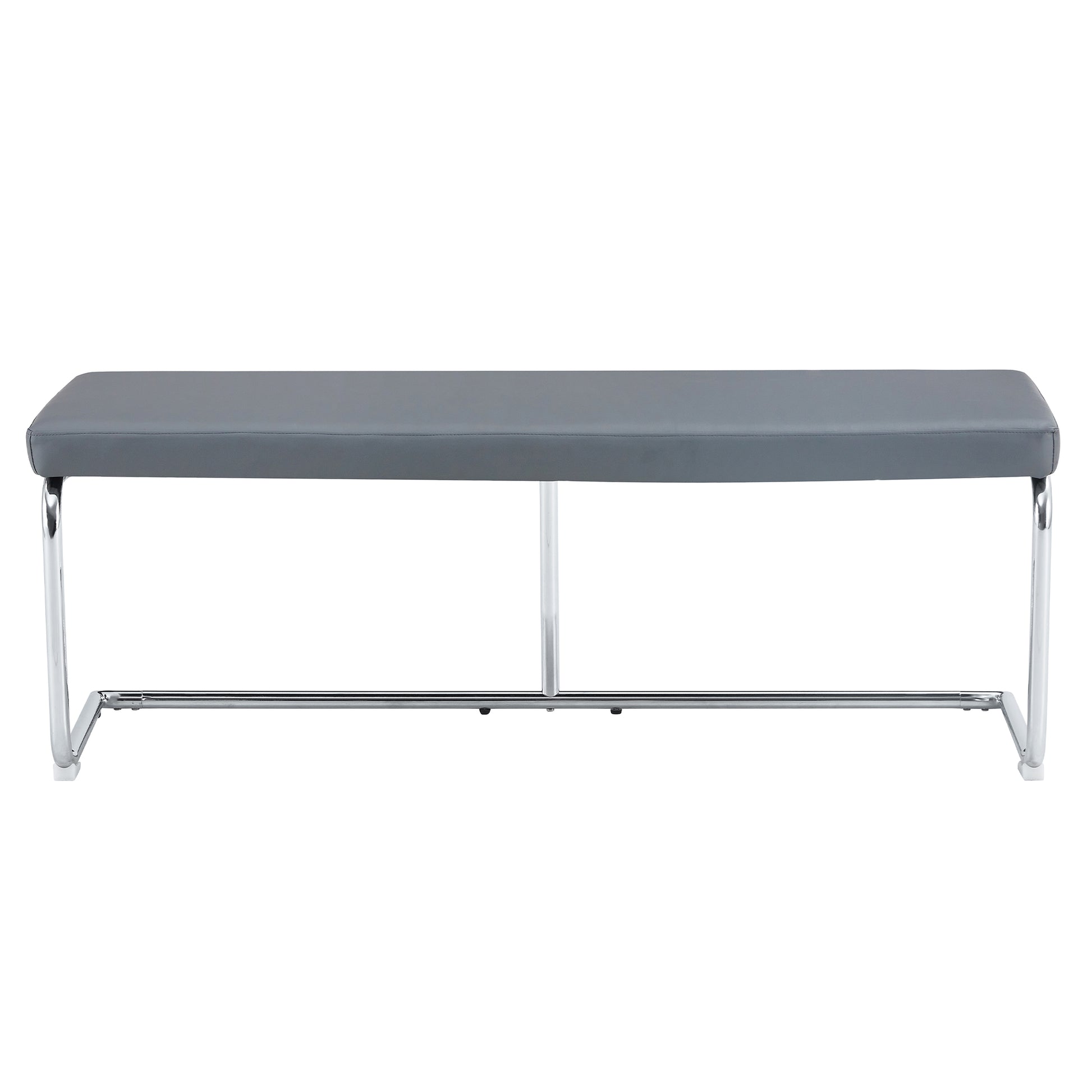 51.5" Decorative Stainless Steel Contemporary Bench In Faux Leather For Entryway Bench, Bedroom End Of Bench, Dining Bench, Kitchen Seat Dining, Easy To Assembled, Grey Grey Modern Metal