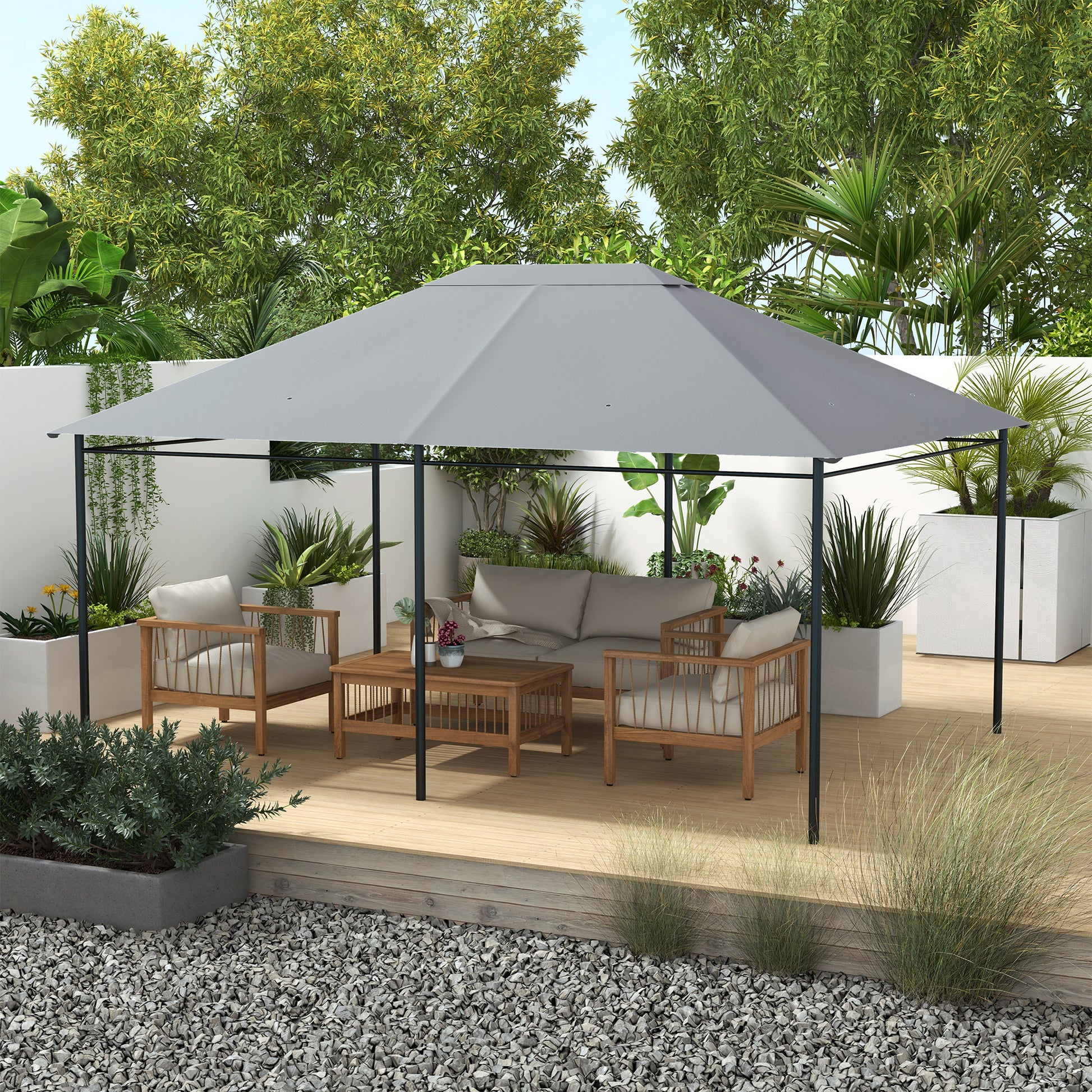 Outsunny 10' X 13' Gazebo Canopy Replacement, Outdoor Gazebo Cover Top Roof Replacement With Vents And Drain Holes, Top Cover Only , Light Gray Gray Polyester