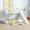 Twin Over Twin Floor Bunk Bed With Slide, Ladder, Door, Safety Guardrails, Solid Pine Wood Bunk Bed ,White Twin White Pine
