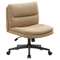 Office Chair Armless Criss Cross Legged Chair With Wheels, Comfy Home Office Desk Chairs, Adjustable Swivel Padded Fabric Vanity Task Computer Chair,Light Brown Wood Light Brown Cotton Office Chairs Handle Cotton Linen