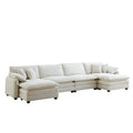 Over Size U Shape Corduroy Sofamodern Upholstered 4 Seater Sofa With 2 Ottomans, Premium Soft Corduroy Fabric Sofa Beige Corduroy 4 Seat