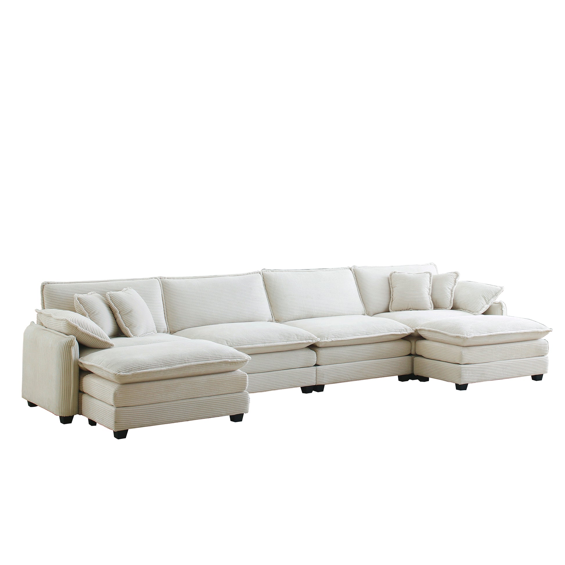 Over Size U Shape Corduroy Sofamodern Upholstered 4 Seater Sofa With 2 Ottomans, Premium Soft Corduroy Fabric Sofa Beige Corduroy 4 Seat