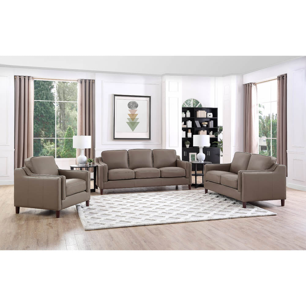 Bella Top Grain Leather Chair Brown Primary Living Space Mid Century Modern Eucalyptus Down Filling Leather