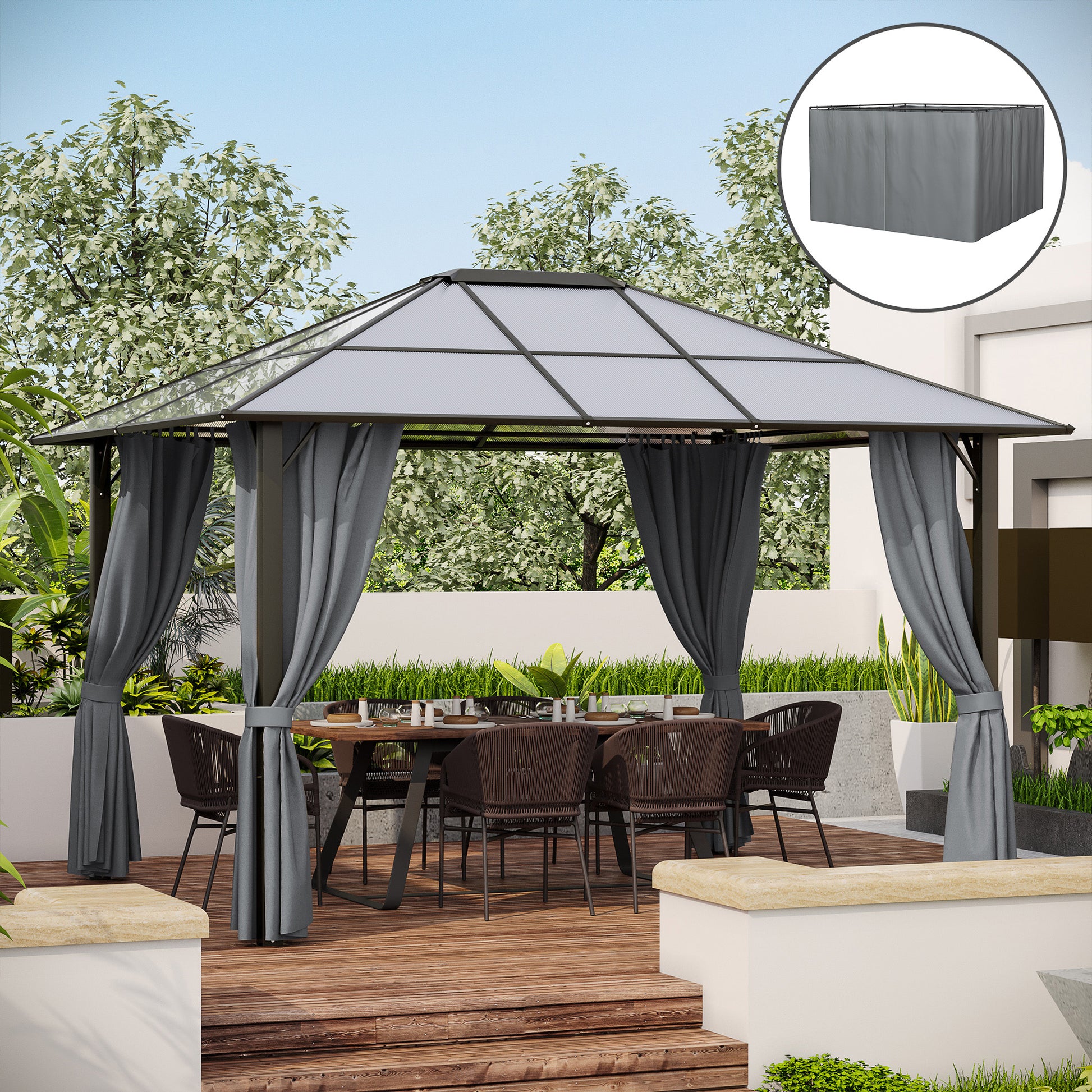 Outsunny 10' X 12' Universal Gazebo Sidewall Set With Panels, Hooks And C Rings Included For Pergolas And Cabanas, Gray Dark Gray Polyester