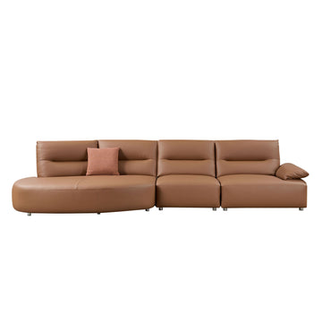 147.24'' Oversied Modern Sectional Curved Shaped Sofa Couch For Living Room,Upholstered 5 Seat Sofa Eco Leather Couch Set ,Brown Brown Leather 5 Seat