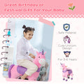 Qaba Ride On Real Walking Unicorn With Sparkly Horn, Soft Plush Ride On Rocking Horse Bearing 176Lbs, Imaginative Interactive Toy For Kids, Unicorn Gifts Pink Steel