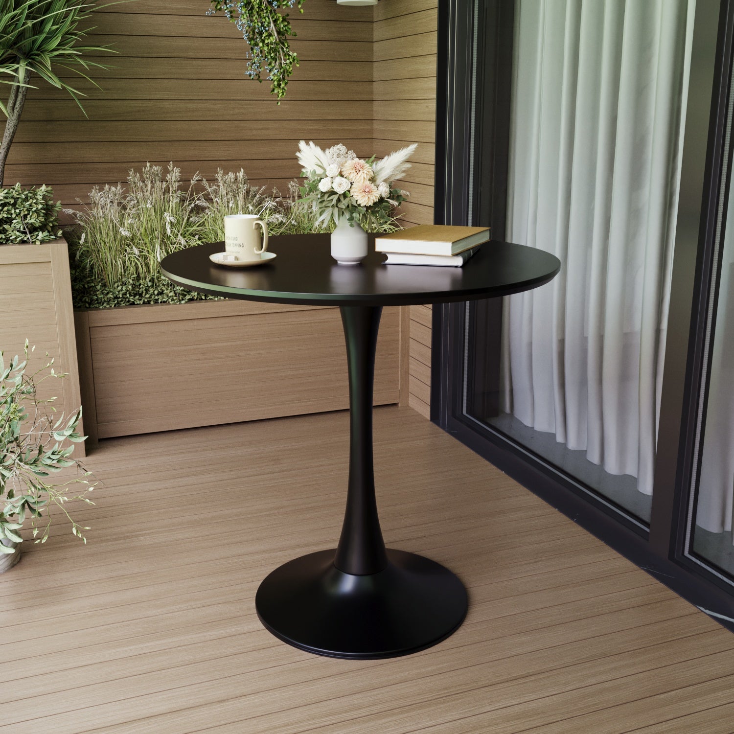Black Round Dining Table, 31.5" Tulip Table Kitchen Dining Table 2 4 People With Mdf Table Top & Pedestal Base, Mid Century End Table Leisure Coffee Table Office Living Room Table Black Kitchen Round Mdf