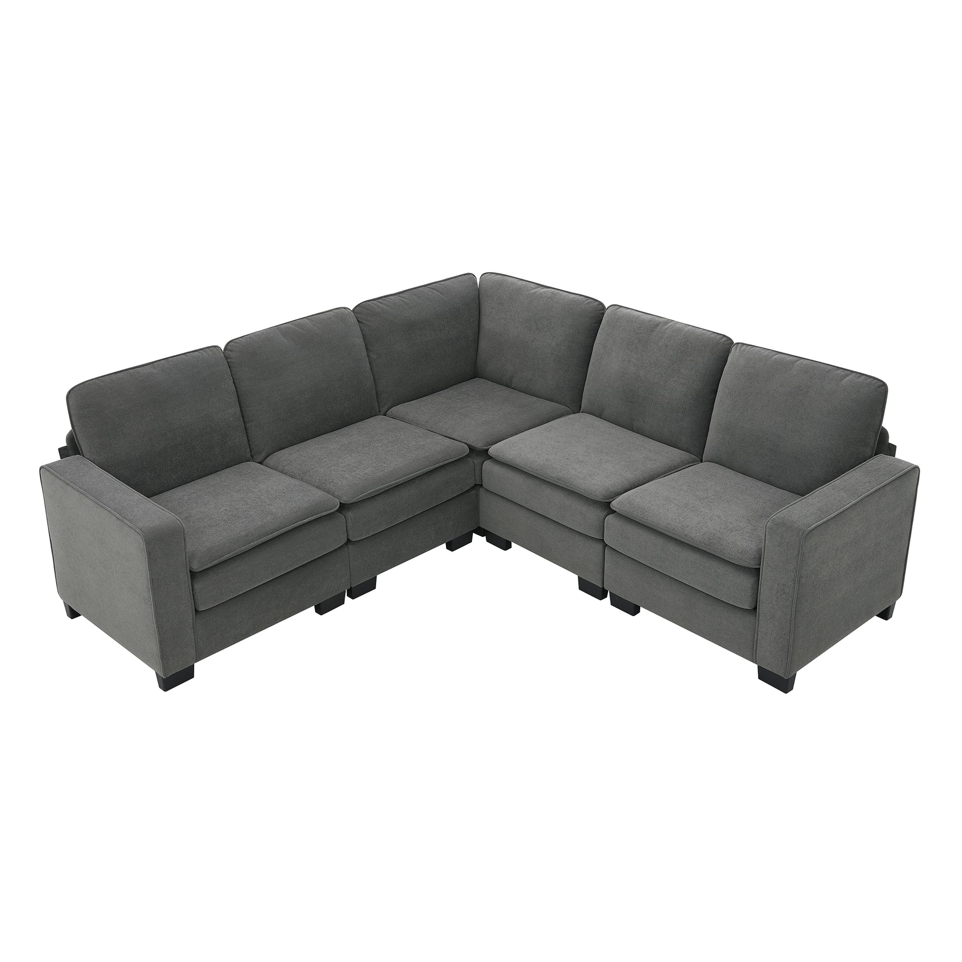 89*89" Oversized Velvet Modern Sectional Sofa,Large L Shaped Upholstered Indoor Furniture With Double Cushions,5 Seat Cloud Corner Couch For Living Room,Apartment,Office,2 Colors Gray Fabric 5 Seat