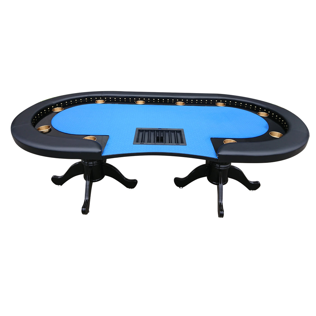96" Poker Table For 10 Players Casino Game Texas Hold'Em Premium Oval With Round Stud Rivet Decorate Waterproof Cloth Chip Tray Cup Holders Blue Blue Primary Living Space Modern Plastic,Tech