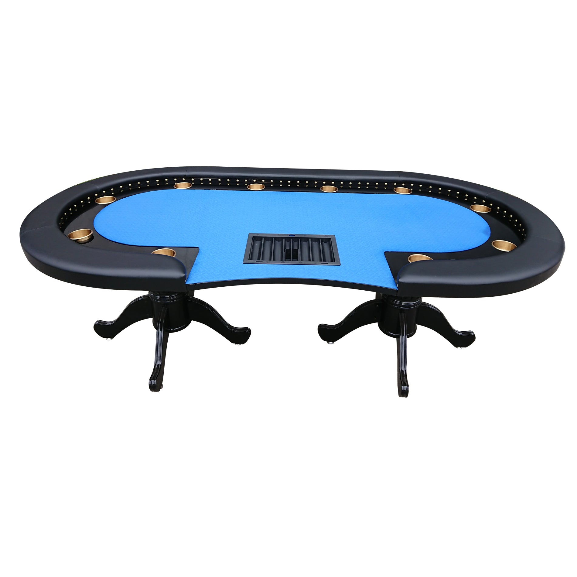 96" Poker Table For 10 Players Casino Game Texas Hold'Em Premium Oval With Round Stud Rivet Decorate Waterproof Cloth Chip Tray Cup Holders Blue Blue Primary Living Space Modern Plastic,Tech