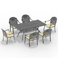 Cushions In Random Colors 7 Piece Set Of Cast Aluminum Patio Furniture With Cushions Yes Dining Set Black Seats 6 Rust Resistant Frame Water Resistant Cushion Garden & Outdoor Complete Patio Sets Aluminium