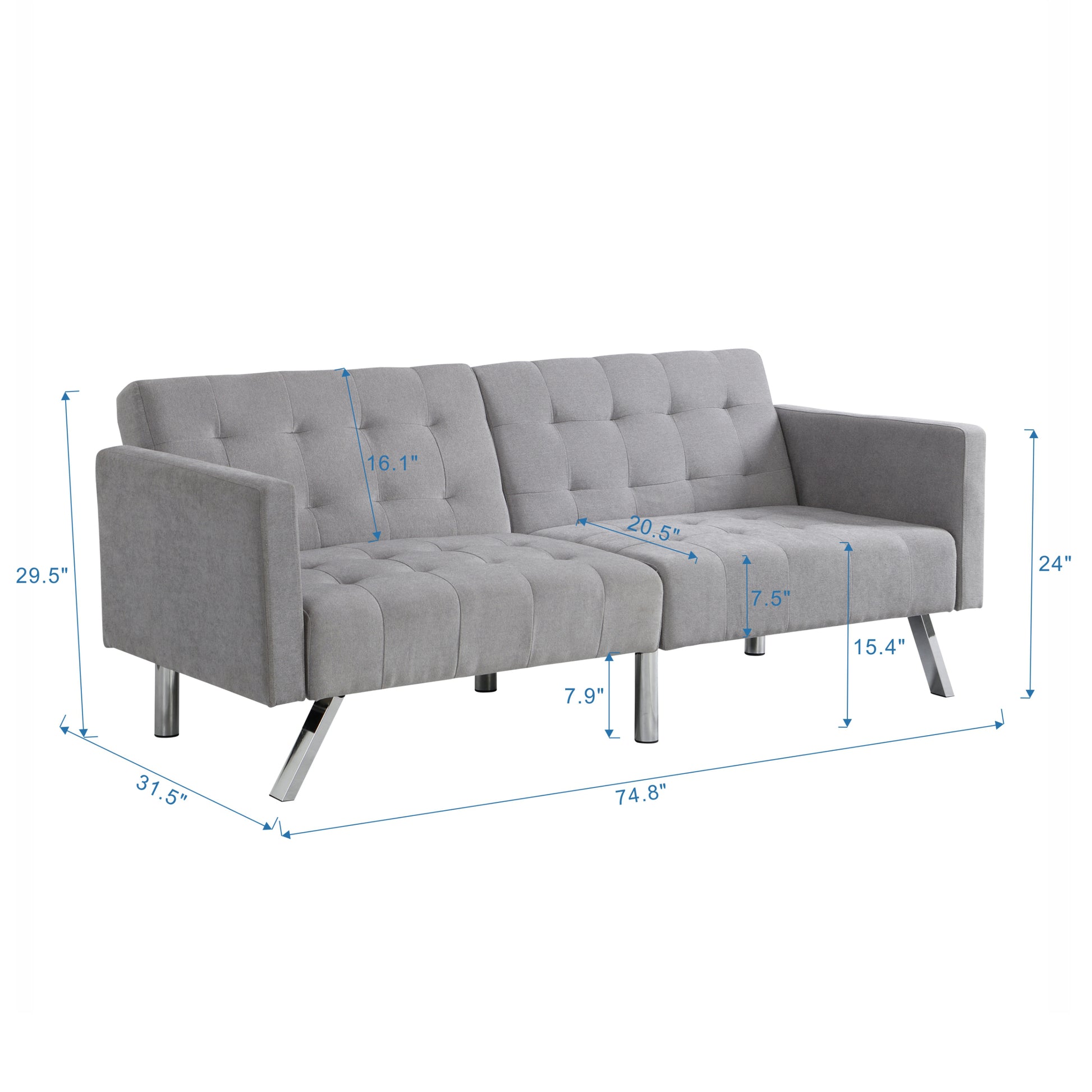 Sofa Bed Convertible Folding Light Grey Lounge Couch Loveseat Sleeper Sofa Armrests Living Room Bedroom Apartment Reading Room Light Grey Linen 2 Seat