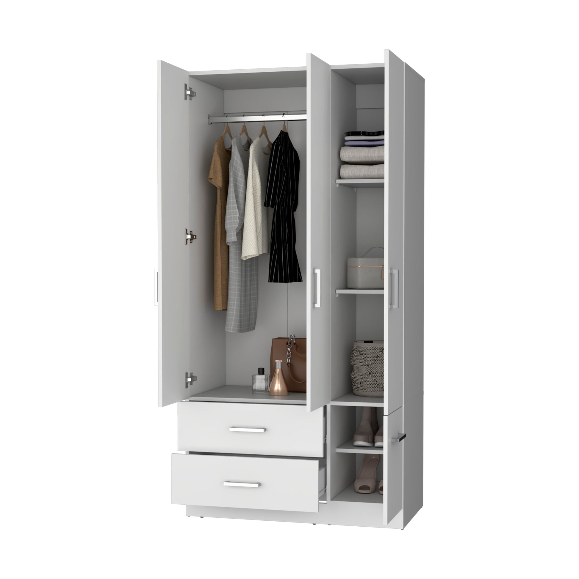 White 4 Door 2 Drawer Armoire White Bedroom Melamine