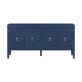 Four Door Sideboard With Geometric Line Patterns And Vintage Metal Handles For Timeless Elegance,Suitable For Living Rooms, Entrance And Study Rooms Navy Blue Primary Living Space American Design Mdf