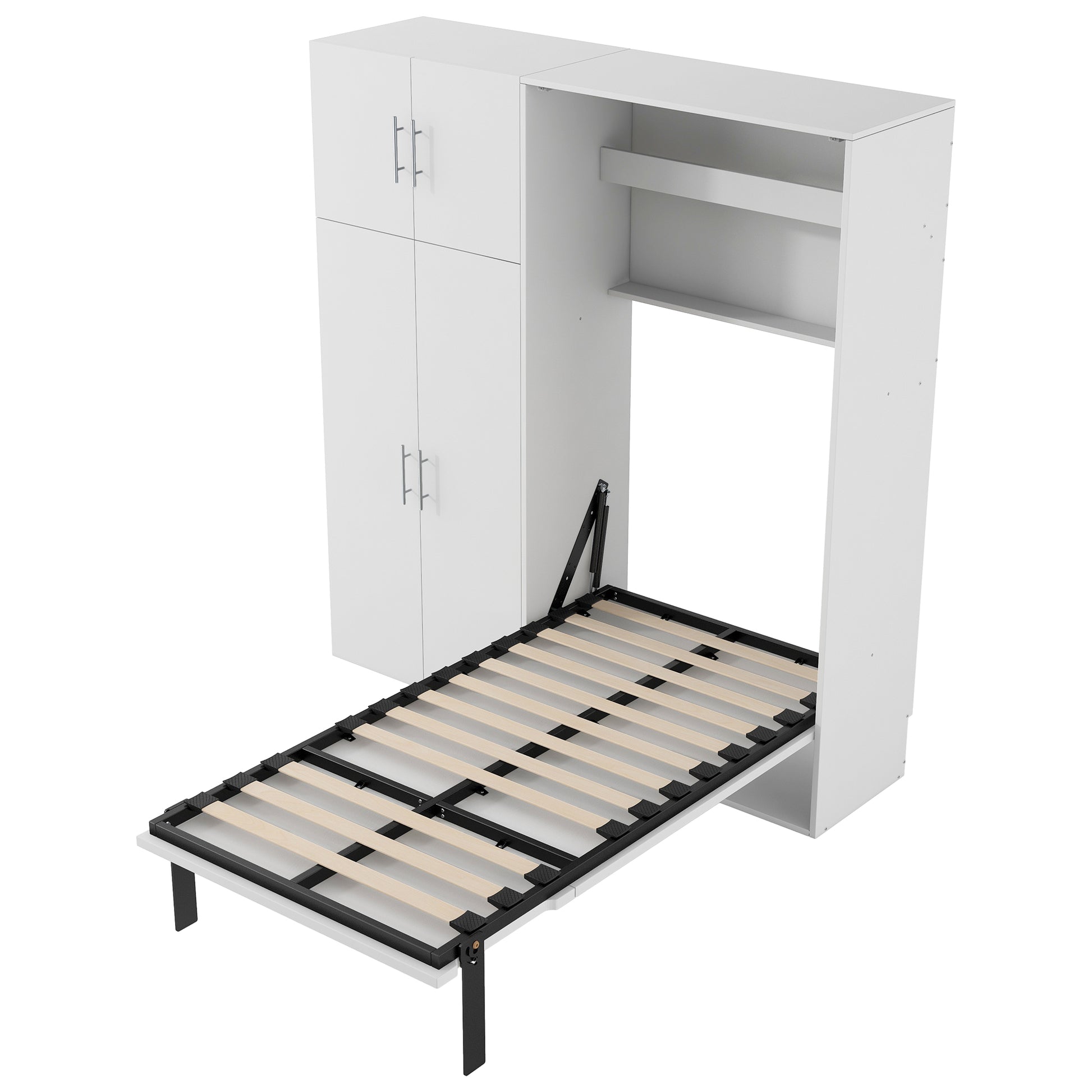 Twin Size Murphy Bed With Lockers And Wardrobes, White Box Spring Not Required Twin White Murphy Solid Wood Mdf