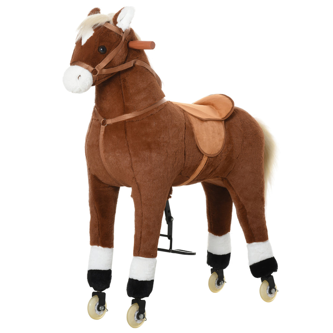 Qaba Kids Ride On Walking Horse With Easy Rolling Wheels, Soft Huggable Body, & A Large Size For Kids 5 16 Years Brown Plush