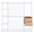 Open Style Wardrobe With Hanging Rails, Shelves And Drawers, White White Metal & Wood