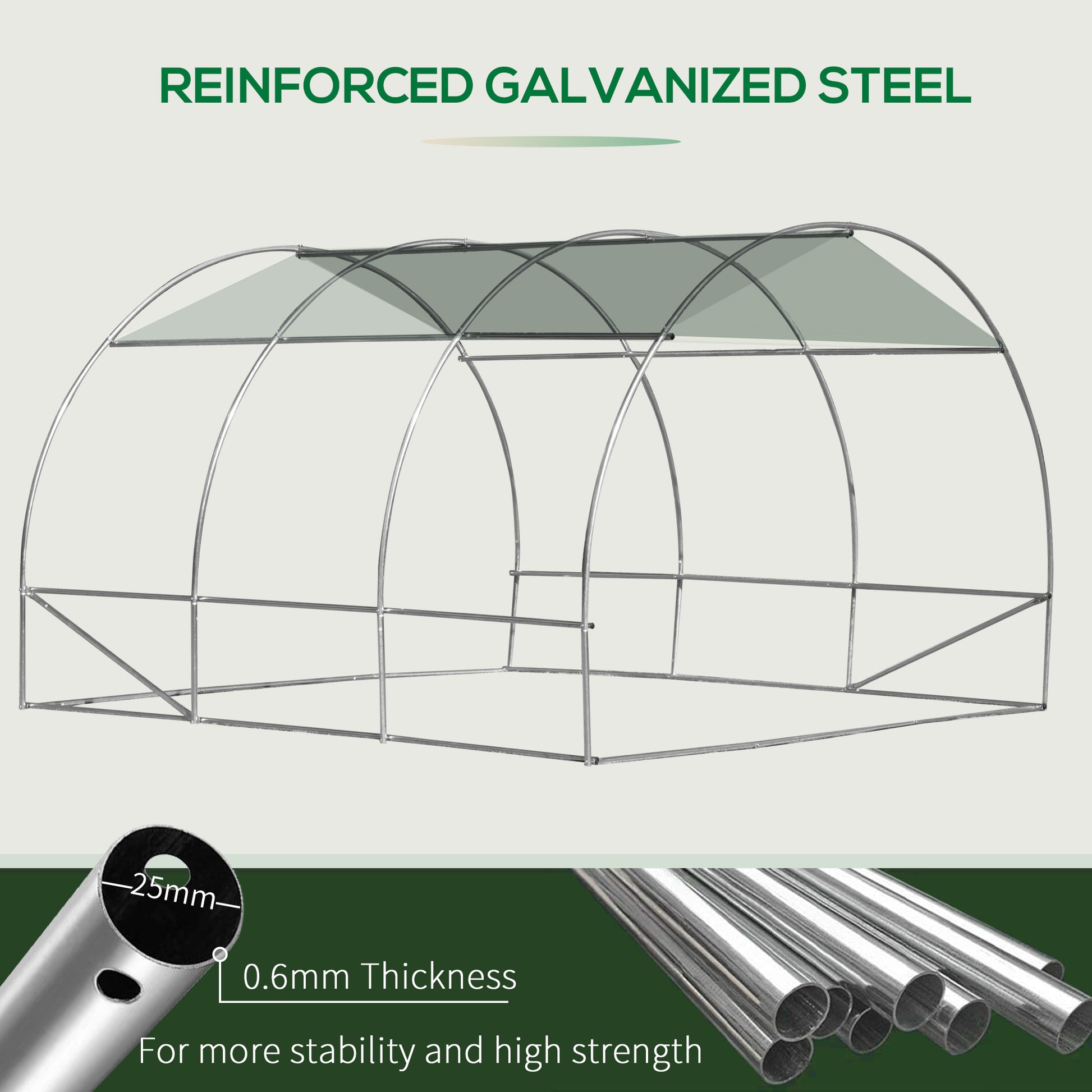 Outsunny 10' X 10' X 6.5' Walk In Tunnel Hoop Greenhouse, Polyethylene Pe Cover, Steel Frame, Roll Up Zipper Door & Windows For Flowers, Vegetables, Tropical Plants, Green Green Steel