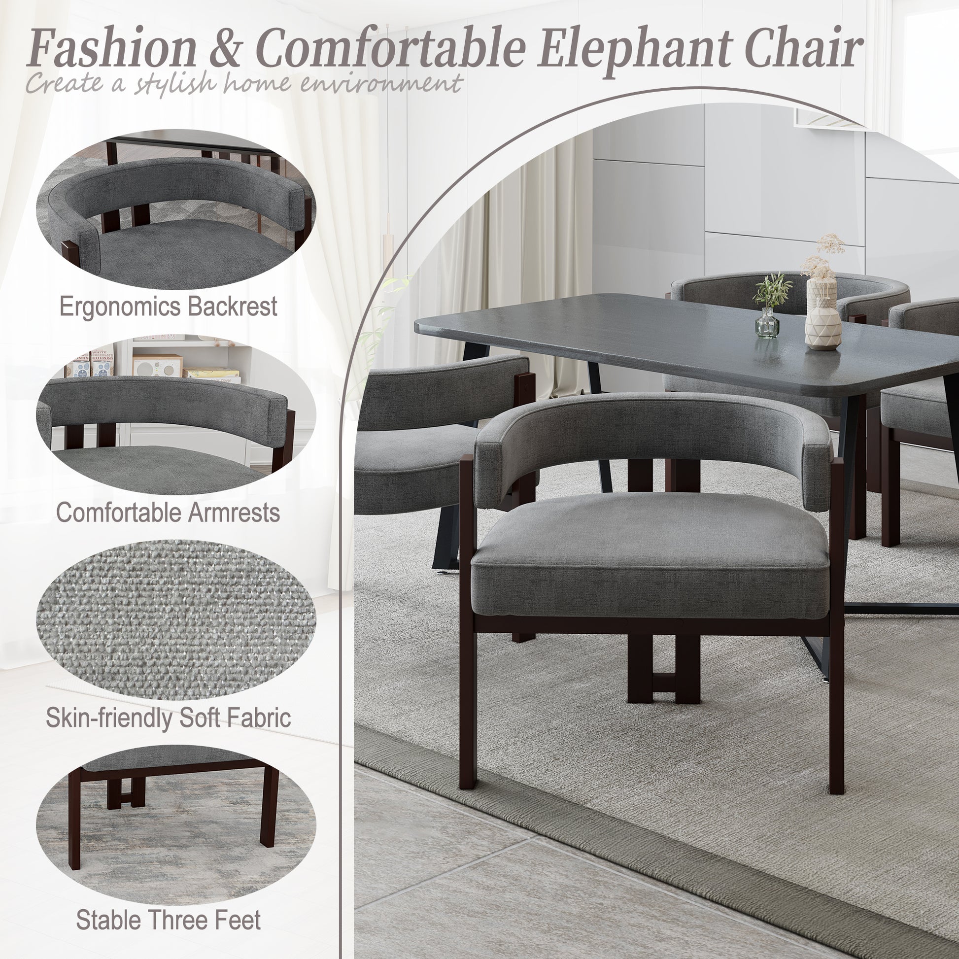 Coolmore Modern Accent Chair Teddy Upholstered Armchair With Open Back 3 Legs Barrel Dining Chair Comfy Side Chair For Living Room Bedroom Dining Room Set Of 2 Gray Gray Primary Living Space Foam