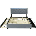 Queen Size Velvet Storage Platform Bed, With 2 Big Drawers, Twin Xl Size Trundle And Led Light, Gray Gray Velvet