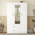 3 Door Mirror Wardrobe With Shelves, White White Plywood