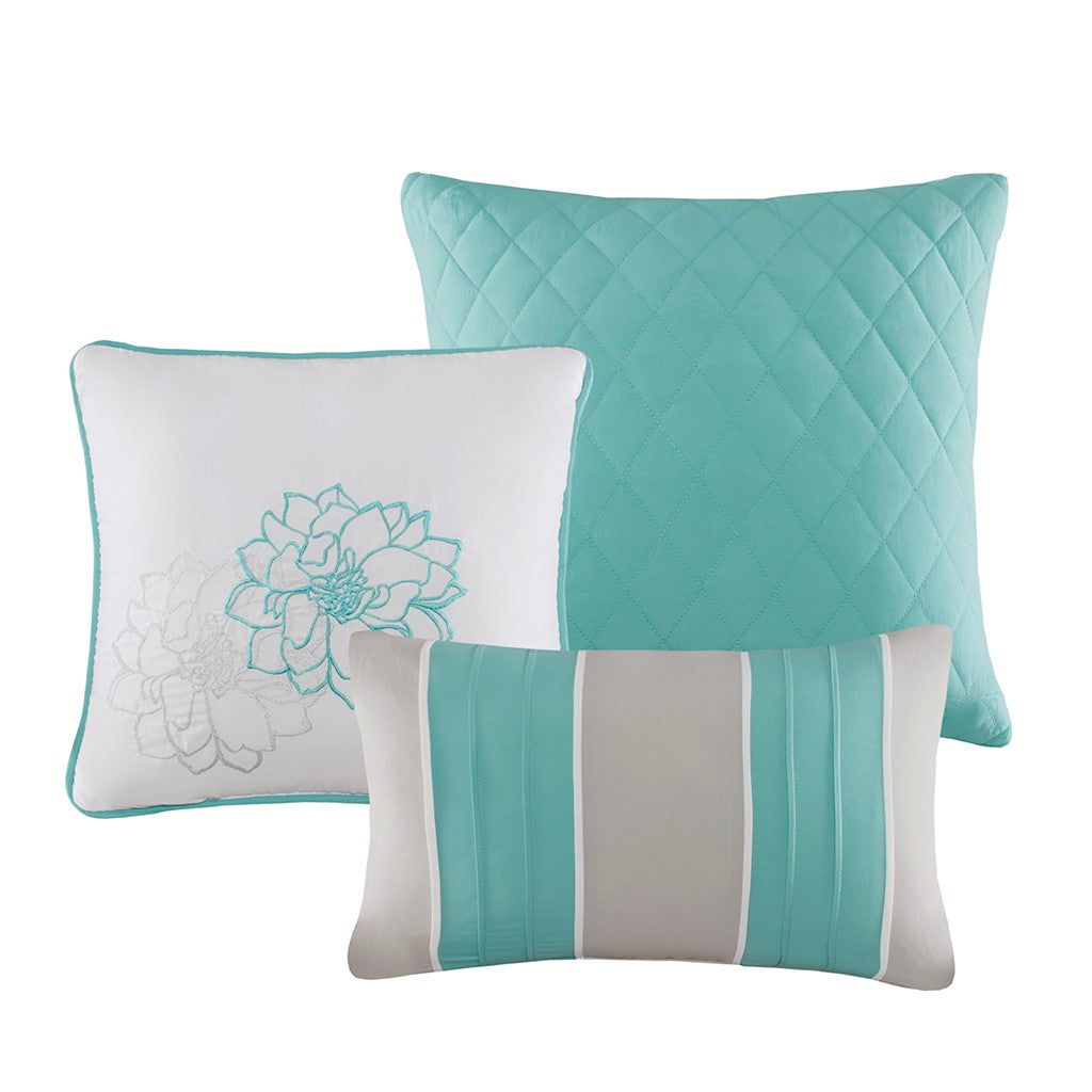 Printed Cotton Sateen Comforter Set Aqua King King Aqua Cotton