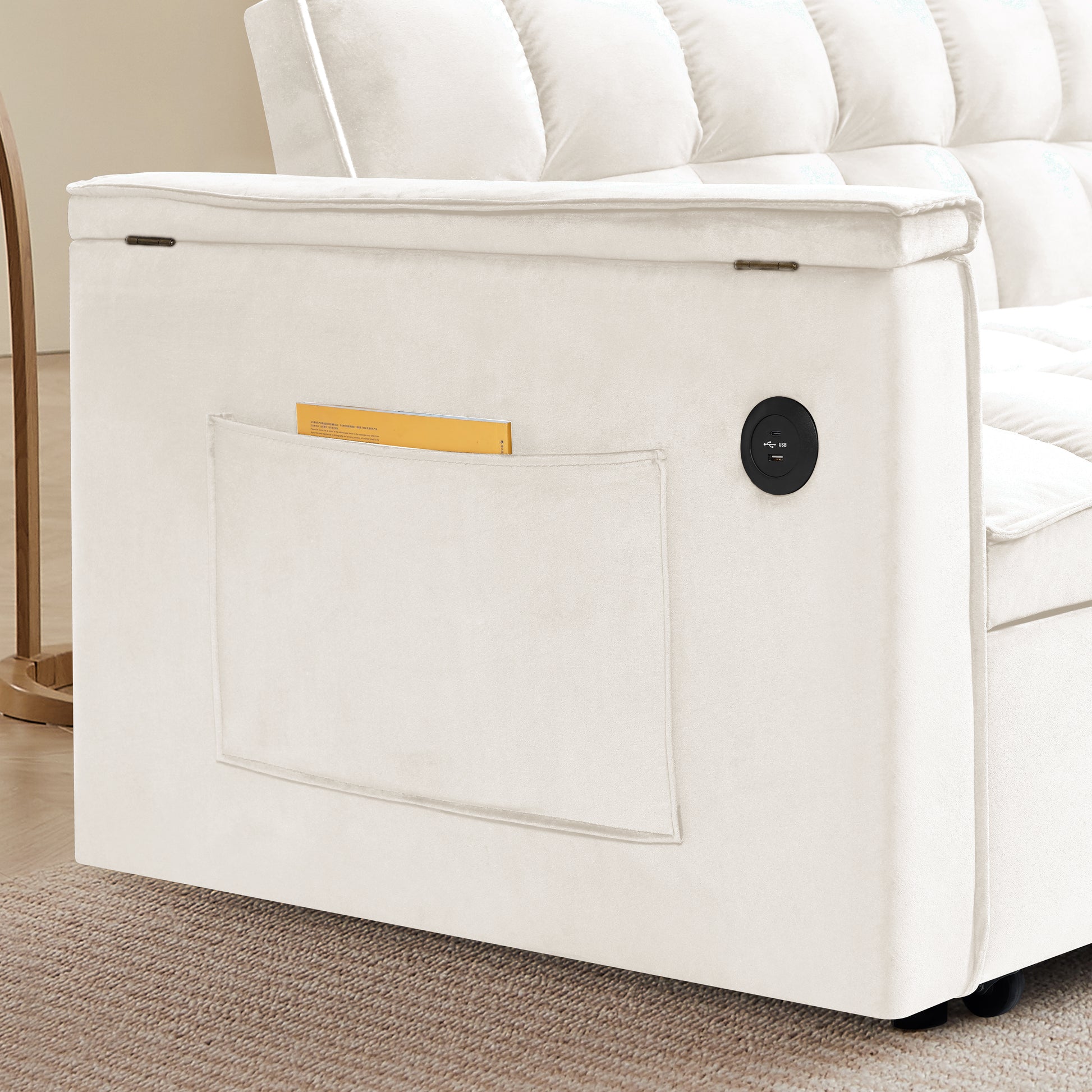 55.5 "3 In 1 Foldable Sofa Bed, Modern Velvet Double Sofa, Sofa Bed With Adjustable Back, Storage Bag And Pillow, Hidden Living Room Laptop Desk With Usb Port, Suitable For Living Room, Bedroom