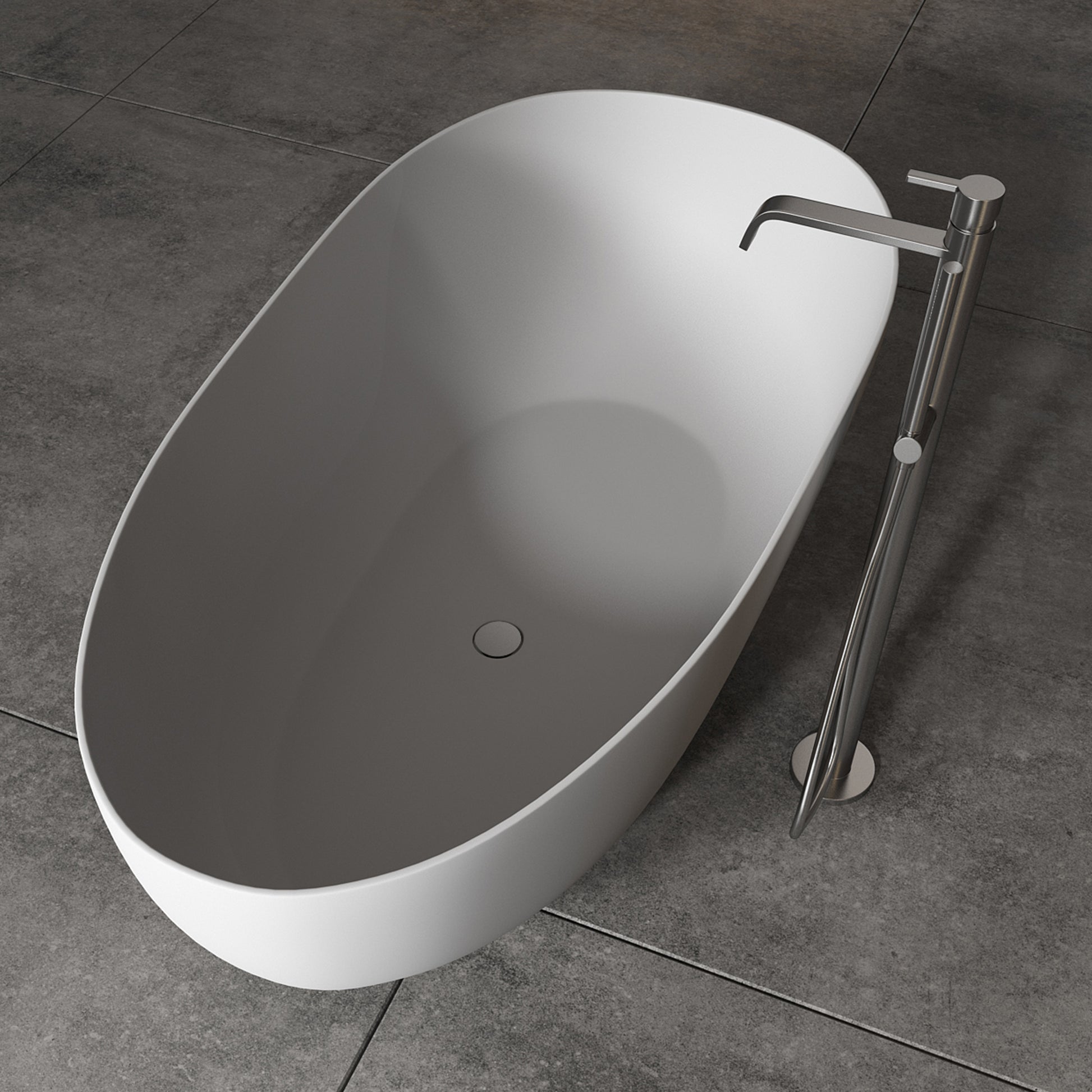 59" Solid Surface Soaking Bathtub Matte White Freestanding Tubs Matte 59 61 In Center Front Solid Surface