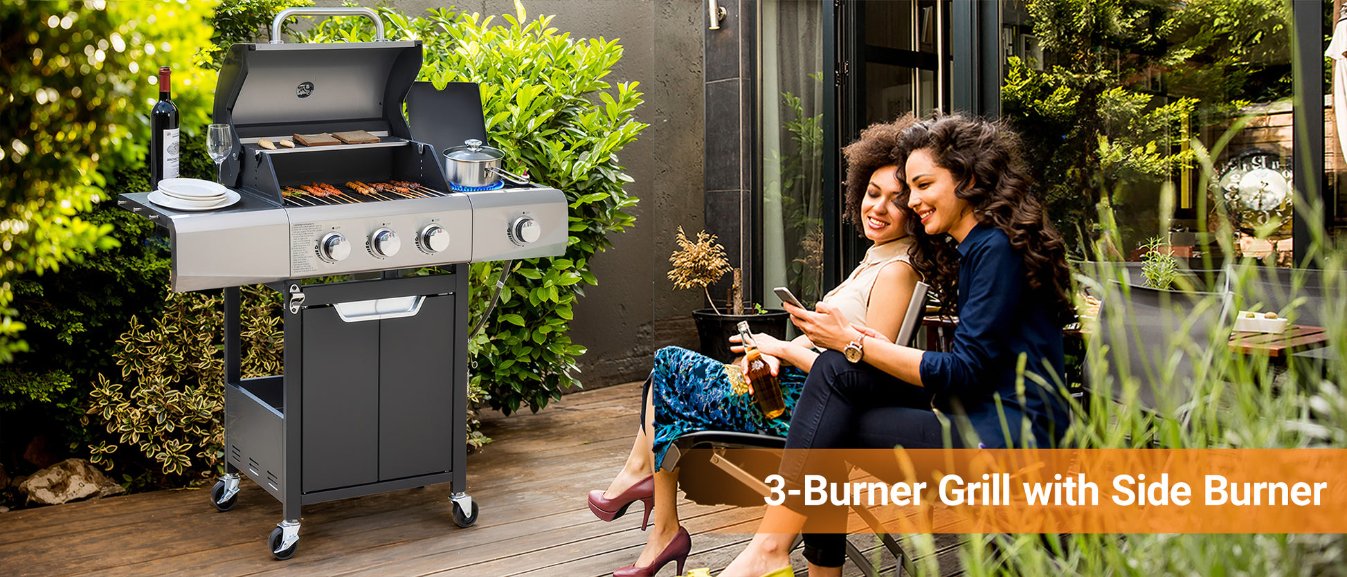 Propane Grill 3 Burner Barbecue Grill Stainless Steel Gas Grill With Side Burner And Cover For Outdoor Bbq, Camping Silver Garden & Outdoor Stainless Steel