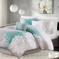 Printed Cotton Sateen Comforter Set Aqua Cal King California King Aqua Cotton