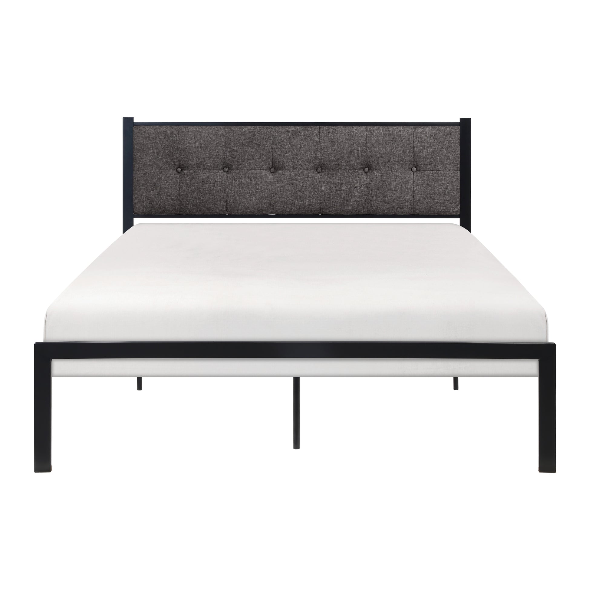 Black Finish Metal Frame 1Pc Full Platform Bed Upholstered Headboard Button Tufting Bedroom Furniture Box Spring Not Required Full Black Metal Bedroom Bed Frame Polyester Metal