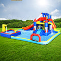 10 In1 Inflatable Slide Water Park Bouncing House Garden With Splash Pool & Water& Basketball & Climbing Wall & Dual Pools & Soccer Multicolor Oxford Fabric