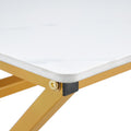 0.4Inch Thick White Marble Patterned Rock Table, Easy To Clean, Paired With Golden Metal Legs, Sturdy And Durable. Large Size Can Meet Various Needs.Can Be Used As A Dining Table, Coffee Table.47*23.6 White Sintered Stone
