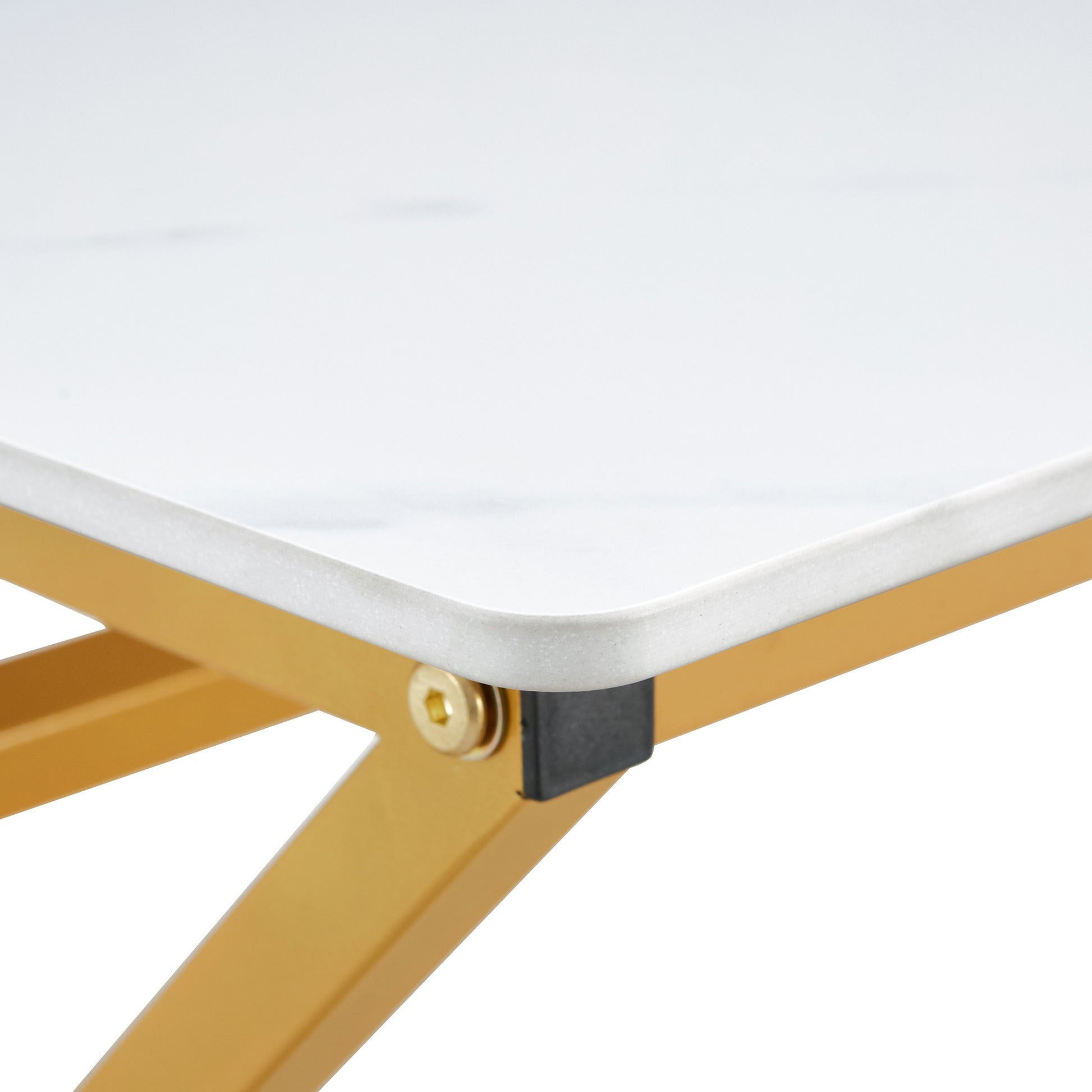 0.4Inch Thick White Marble Patterned Rock Table, Easy To Clean, Paired With Golden Metal Legs, Sturdy And Durable. Large Size Can Meet Various Needs.Can Be Used As A Dining Table, Coffee Table.47*23.6 White Sintered Stone