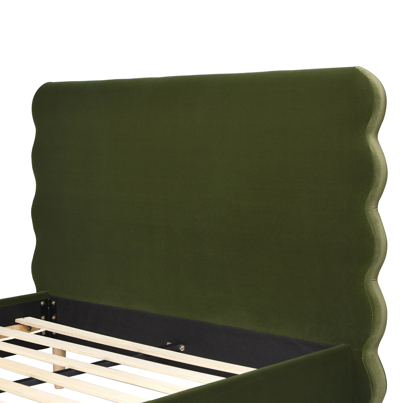 Stockholm Modern Wavy Headboard Platform Bed, Queen, Olive Green Performance Velvet Box Spring Not Required Queen Olive Green Wood Foam Velvet Velvet