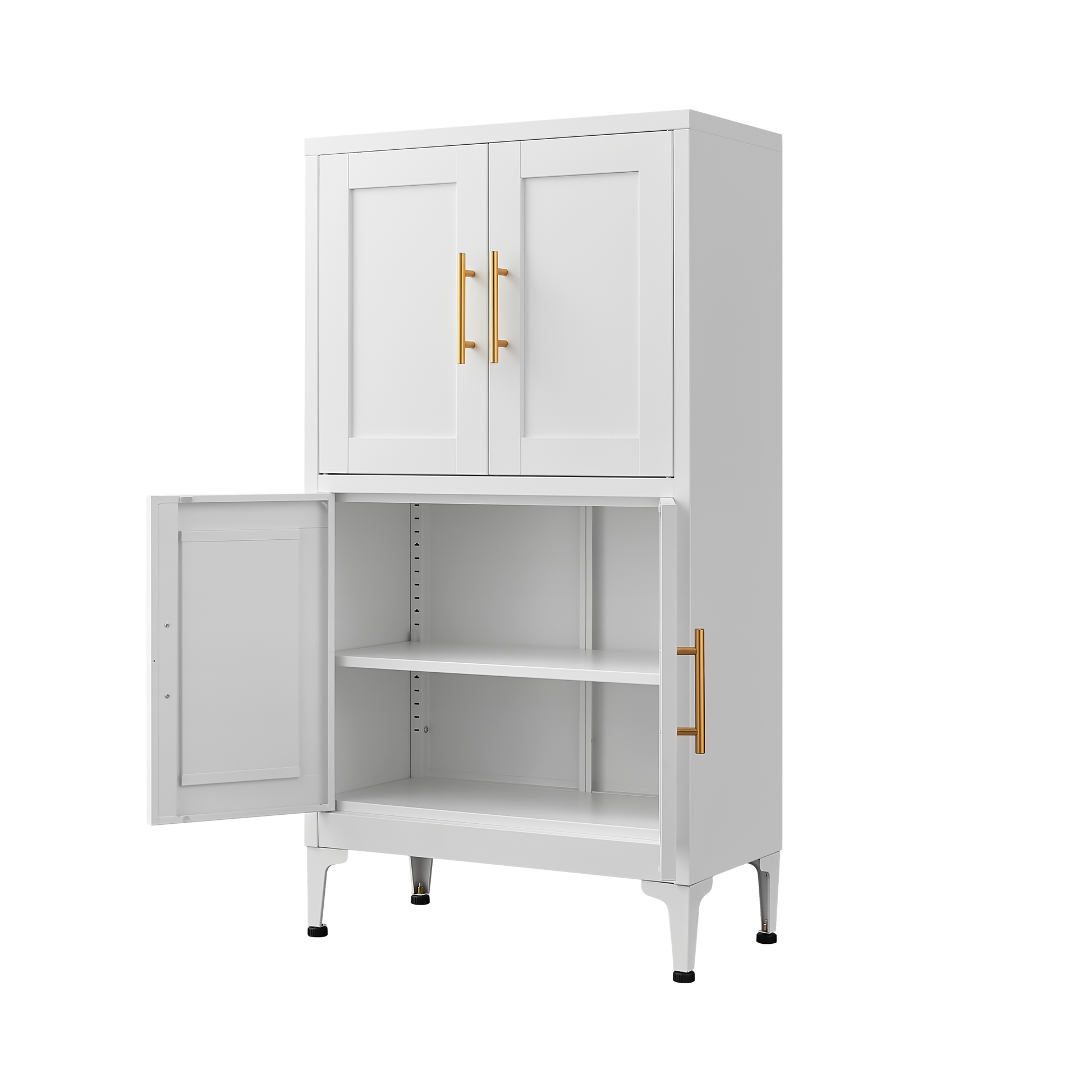 White Metal Kitchen Storage Cabinet, Kitchen Pantry Storage Cabinet With Doors And Shelves, Storage Cabinet With Adjustable Leveling Foot For Kitchen, Living Room And Dining Room W 3 4 Shelves White Metal