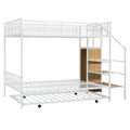 Twin Over Full Metal Bunk Bed With Trundle And Lateral Storage Ladder And Wardrobe, White White Metal