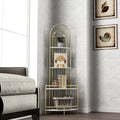 Gold 4 Tier Corner Bookshelf, Modern Style, Plant Stand With Metal Frame Gold White Metal Metal,Particle Board