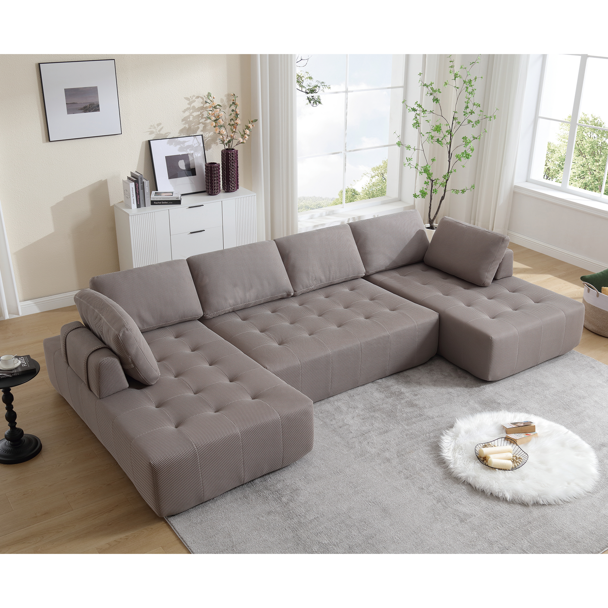 Arrived 138.5 "Modular Combination Sofa, U Shaped Sofa, Living Room, Apartment, Upholstered ,6 Seat Sofa, Free Combination Sofa Mesh Fabric ,Fabric, Gray Gray Polyester Primary Living Space Split